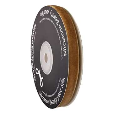Micomon 3/8 Inch Khaki Velvet Christmas Crushed Velvet Ribbons by 10 Yards Spool - (3/8",Khaki)