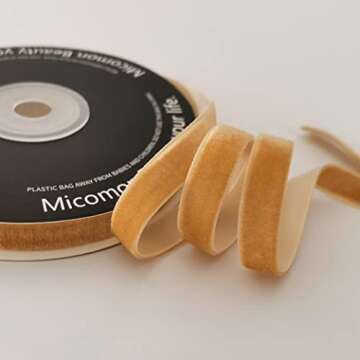Micomon 3/8 Inch Khaki Velvet Christmas Crushed Velvet Ribbons by 10 Yards Spool - (3/8",Khaki)