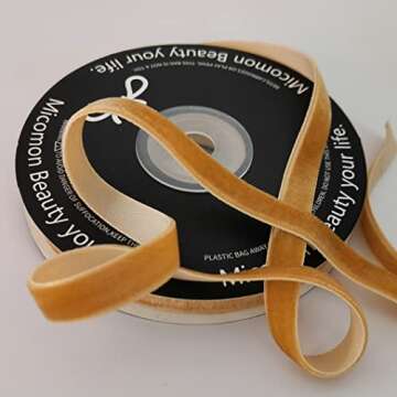 Micomon 3/8 Inch Khaki Velvet Christmas Crushed Velvet Ribbons by 10 Yards Spool - (3/8",Khaki)