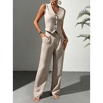 WDIRARA Women's Stylish 2 Piece Outfit Vest and Pants