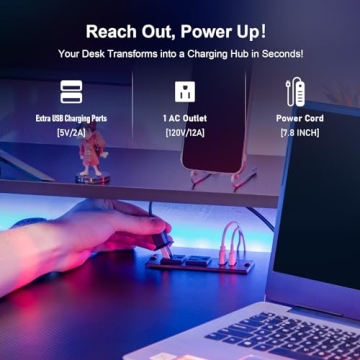 GTRACING 55 Inch Gaming Desk with RGB Lighting and Power Outlets