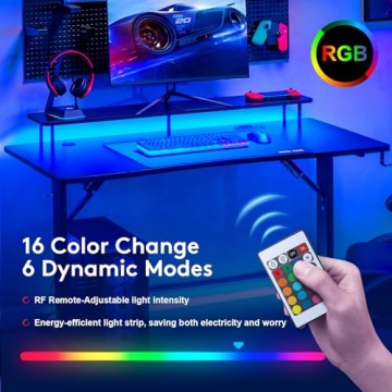 GTRACING 55 Inch Gaming Desk with RGB Lighting and Power Outlets