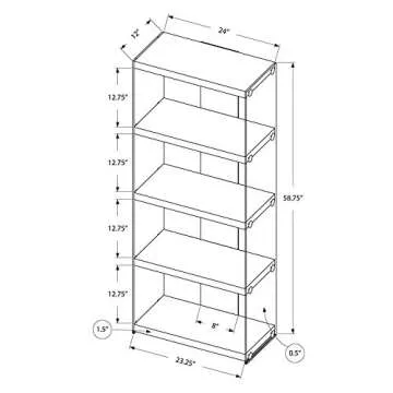 Monarch Specialties I Bookcase-5-Shelf Etagere Bookcase Contemporary Look with Tempered Glass Frame Bookshelf, 60"H, (White)