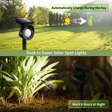 Brightown Solar Lights Outdoor, 360°Adjustable Waterproof Landscape Spotlights, 2-in-1 Wireless Auto On/Off, Dusk-to-Dawn Solar Powered Spot Light, Lights for Pathway Garden Yard Wall, 2 Pack White