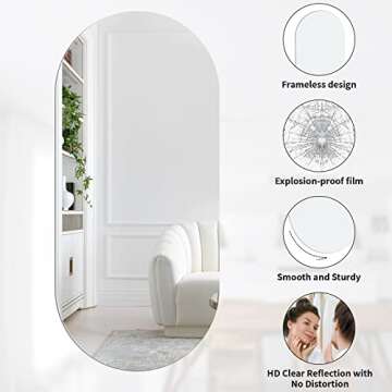 Koonmi Frameless Bathroom Mirror 20"x47", Oval Wall Vanity Mirror for Bedrooms, Entryways, and Living Rooms, Rectangle Mirrors for Wall Hangs Horizontal or Vertical