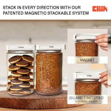 Cliik 3-Pack Magnetic Stackable Kitchen Containers for Organization and Storage