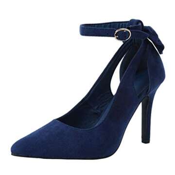 PiePieBuy Women's Pointed Toe High Heels Ankle Strap D'Orsay Pumps Shoes Bow Wedding Bowtie Back Dress Sandals Navy