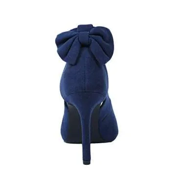 PiePieBuy Women's Pointed Toe High Heels Ankle Strap D'Orsay Pumps Shoes Bow Wedding Bowtie Back Dress Sandals Navy