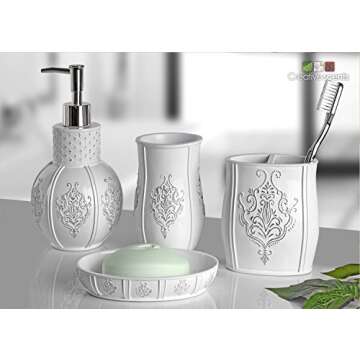 Creative Scents Vintage White Bathroom Accessories Set - 4 Piece Bathroom Set - Farmhouse French Cou...