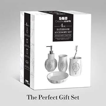 Vintage White Bathroom Accessories Set - Farmhouse Style