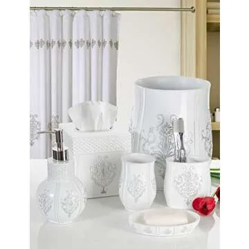 Vintage White Bathroom Accessories Set - Farmhouse Style