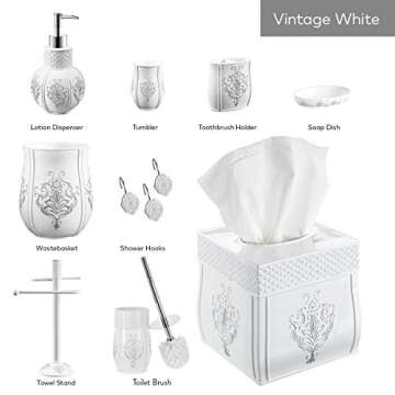 Creative Scents Vintage White Bathroom Accessories Set - 4 Piece Bathroom Set - Farmhouse French Country Bathroom Accessory Set Features: Soap Dispenser, Toothbrush Holder, Tumbler & Soap Dish
