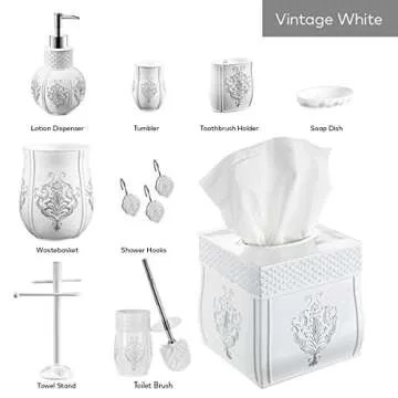 Vintage White Bathroom Accessories Set - Farmhouse Style