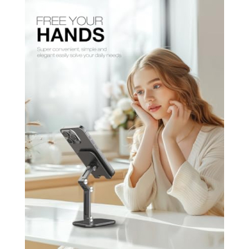 APPHOME Adjustable Phone Stand for Desk - Foldable, Durable