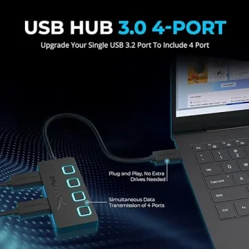 SABRENT 4 Port USB 3.0 Hub with Individual LED Lit Power Switches, Includes 5V/2.5A Power Adapter (HB-UMP3)