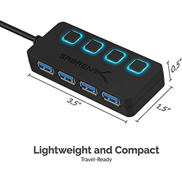 SABRENT 4 Port USB 3.0 Hub with Individual LED Lit Power Switches, Includes 5V/2.5A Power Adapter (HB-UMP3)