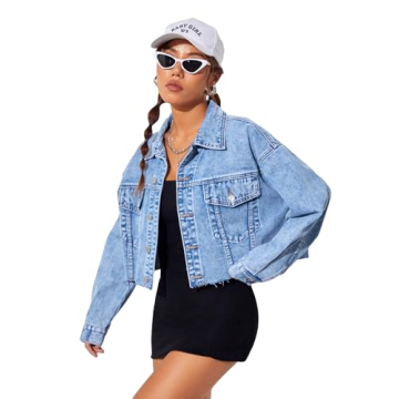 MakeMeChic Women's Stylish Light Wash Denim Jacket - Soft, Skin-Friendly & Trendy