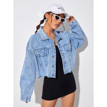 MakeMeChic Women's Light Wash Denim Jacket Soft Skin-Friendly
