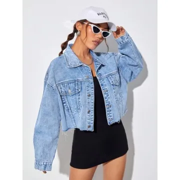 MakeMeChic Women's Light Wash Denim Jacket Soft Skin-Friendly