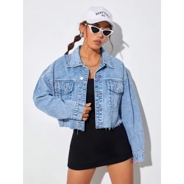 MakeMeChic Women's Light Wash Denim Jacket Soft Skin-Friendly