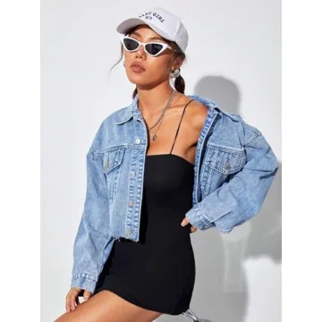 MakeMeChic Women's Light Wash Denim Jacket Soft Skin-Friendly