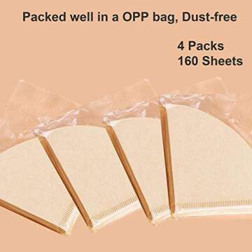 Coffee Filters #1 Cone Paper, 1-2 Cup, 4 Packs, Total 160 Sheets, Natural Paper Coffee Filter
