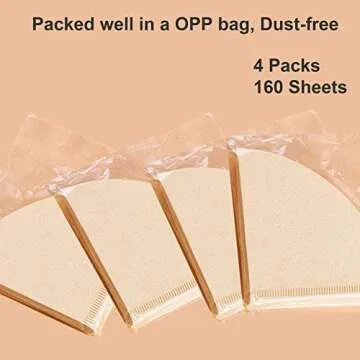 Coffee Filters #1 Cone Paper, 1-2 Cup, 4 Packs, Total 160 Sheets, Natural Paper Coffee Filter