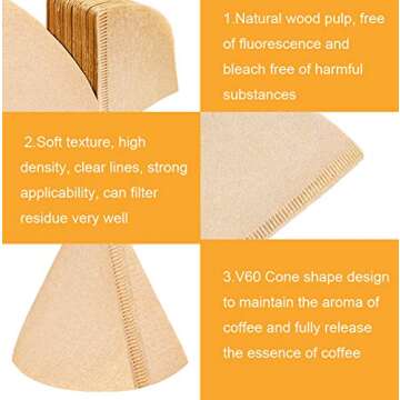 Coffee Filters #1 Cone Paper, 1-2 Cup, 4 Packs, Total 160 Sheets, Natural Paper Coffee Filter