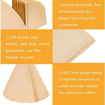 Coffee Filters #1 Cone Paper, 1-2 Cup, 4 Packs, Total 160 Sheets, Natural Paper Coffee Filter
