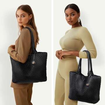 PS PETITE SIMONE Woven Tote Bag for Women Large Woven Purse Leather Handbags Braided Purse Weave Pur...