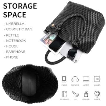 PS PETITE SIMONE Woven Tote Bag for Women Large Woven Purse Leather Handbags Braided Purse Weave Purse