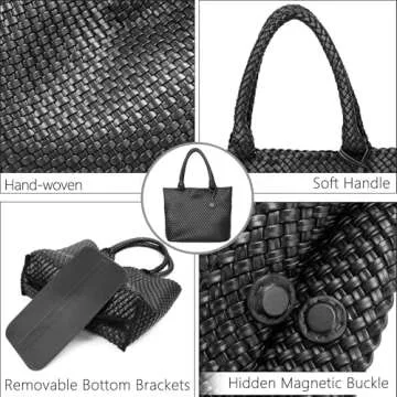 PS PETITE SIMONE Woven Tote Bag for Women Large Woven Purse Leather Handbags Braided Purse Weave Purse