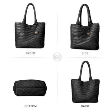 PS PETITE SIMONE Woven Tote Bag for Women Large Woven Purse Leather Handbags Braided Purse Weave Purse