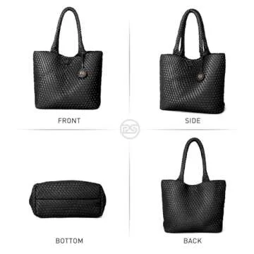 PS PETITE SIMONE Woven Tote Bag for Women Large Woven Purse Leather Handbags Braided Purse Weave Purse