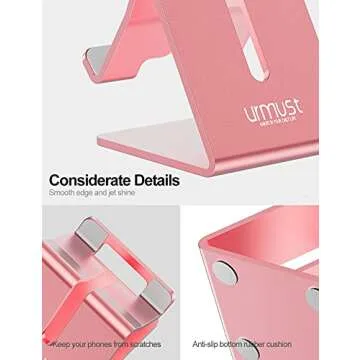 Urmust Desk Cell Phone Stand Holder Aluminum Phone Dock Cradle Compatible with Switch for iPhone 14 13 12 11 Pro Xs Xs Max Xr X 8 7 6 6s Plus 5, Office Decor Accessories Desk (Rose Gold)