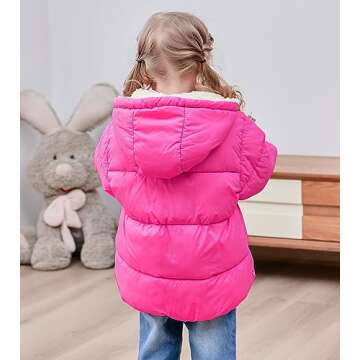 TUONROAD Baby Girls Winter Outerwear 1-2 Year Old Infants Rose Red Fleece Coats One Year Newborn Puffer Jackets for Babies 1Y 2Y Thicken Plush Down Alternative with Removable Hooded 1st New Year