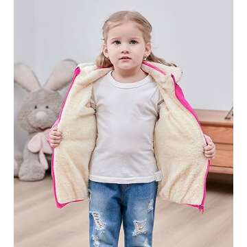 TUONROAD Baby Girls Winter Outerwear 1-2 Year Old Infants Rose Red Fleece Coats One Year Newborn Puffer Jackets for Babies 1Y 2Y Thicken Plush Down Alternative with Removable Hooded 1st New Year