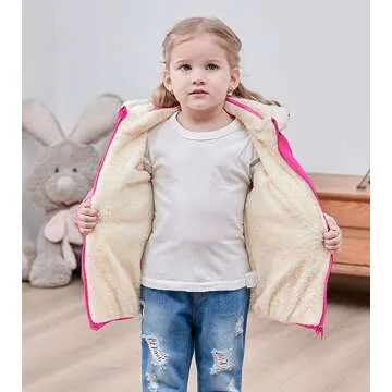 TUONROAD Baby Girls Winter Outerwear 1-2 Year Old Infants Rose Red Fleece Coats One Year Newborn Puffer Jackets for Babies 1Y 2Y Thicken Plush Down Alternative with Removable Hooded 1st New Year