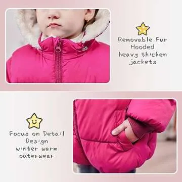 TUONROAD Baby Girls Winter Outerwear 1-2 Year Old Infants Rose Red Fleece Coats One Year Newborn Puffer Jackets for Babies 1Y 2Y Thicken Plush Down Alternative with Removable Hooded 1st New Year