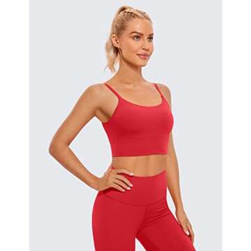 CRZ YOGA Adjustable Longline Sports Bra for Women - V Back Wireless Workout Padded Yoga Camisole Cropped Tank Tops Crimson Large
