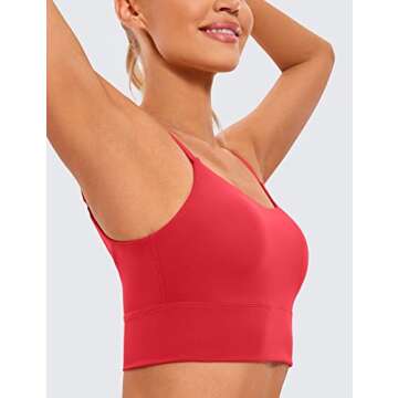 CRZ YOGA Adjustable Longline Sports Bra for Women - V Back Wireless Workout Padded Yoga Camisole Cropped Tank Tops Crimson Large