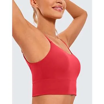 CRZ YOGA Adjustable Longline Sports Bra for Women - V Back Wireless Workout Padded Yoga Camisole Cropped Tank Tops Crimson Large