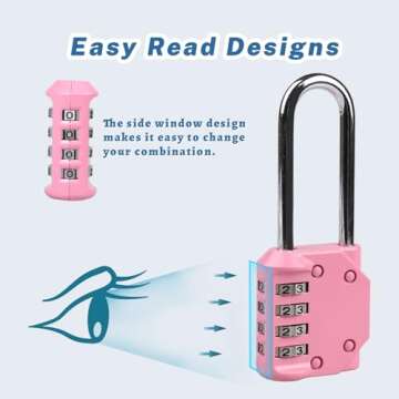 RESET-060 4 Digit Combination Padlock with 2.4 inch Long Shackle Combination Lock,Outdoor Waterproof Padlock,Indoor Padlock for School Locker, Gym Locker, Shed, Fence, Gate, Toolbox, Pink