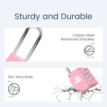 RESET-060 4 Digit Combination Padlock with 2.4 inch Long Shackle Combination Lock,Outdoor Waterproof Padlock,Indoor Padlock for School Locker, Gym Locker, Shed, Fence, Gate, Toolbox, Pink