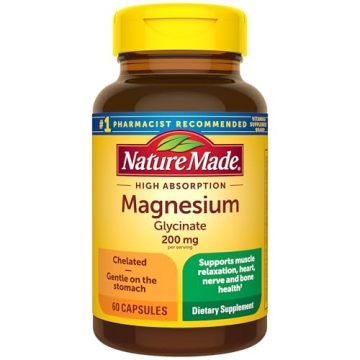 Nature Made Magnesium Glycinate 200 mg per Serving, Magnesium Supplement for Muscle, Heart, Nerve an...