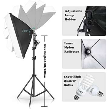 Kshioe Photography Softbox Lighting Kit Continuous Lighting System Photo Equipment Soft Studio Light with Light Stands and Convenient Carry Bag (135w 3 Sets)