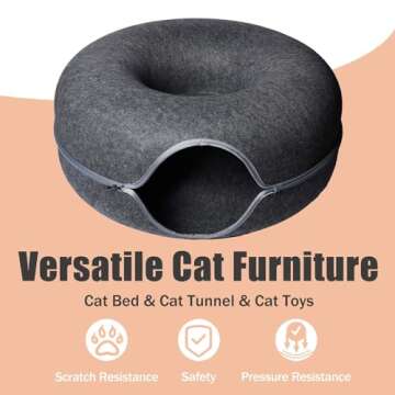 Yvnicll Large Cat Tunnel Toys Beds 24" for Indoor Cats, Round Cat Tunnel Donut Bed Cave for Large Cats Up to 30 Lbs (Dark Gray, 24x24x11)