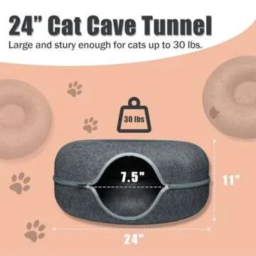 Yvnicll Large Cat Tunnel Toys Beds 24" for Indoor Cats, Round Cat Tunnel Donut Bed Cave for Large Cats Up to 30 Lbs (Dark Gray, 24x24x11)