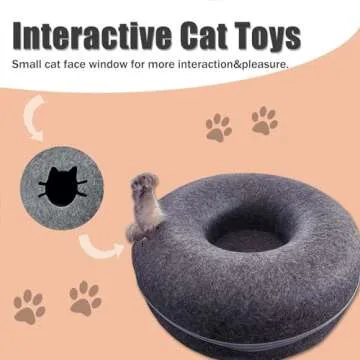Yvnicll Large Cat Tunnel Toys Beds 24" for Indoor Cats, Round Cat Tunnel Donut Bed Cave for Large Cats Up to 30 Lbs (Dark Gray, 24x24x11)