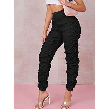 WDIRARA Women's Drawstring Waist Ruched Jogger Sweatpants Windbreaker Pants Black M